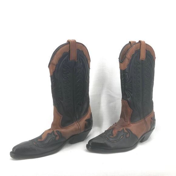 Grinders Real Leather Cowboy Boots Pointed Toe Black Burgundy Size 37 Womens 6 - Picture 1 of 6